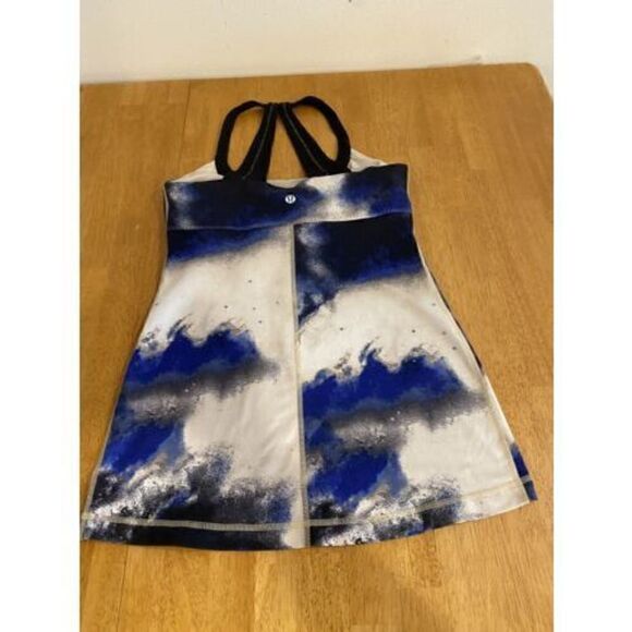 Lululemon Size 6 Womens Scoop Neck Black Blue Top Yoga Workout Shirt - Picture 6 of 8